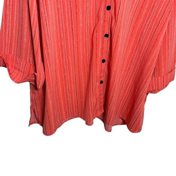 Catherines Blouse Women's 2X Striped V-Neck Button Up 3/4 Sleeve Collared Top - Picture 3 of 9